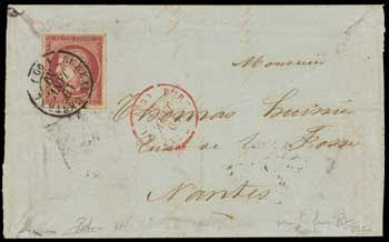 1fr vermillon sur lettre