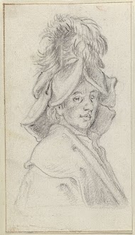 Borststuk van een man met hoofddeksel met veren