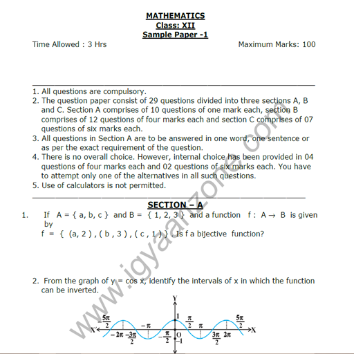 CBSE Math SamplePapers Std12