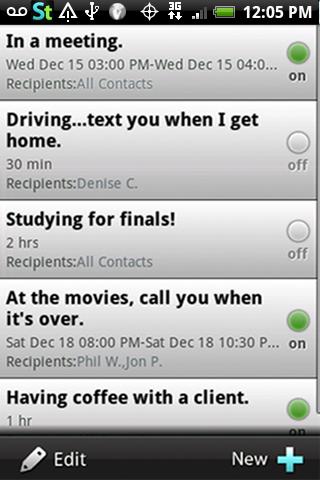 Siesta Text: Auto Away Message Screen 1