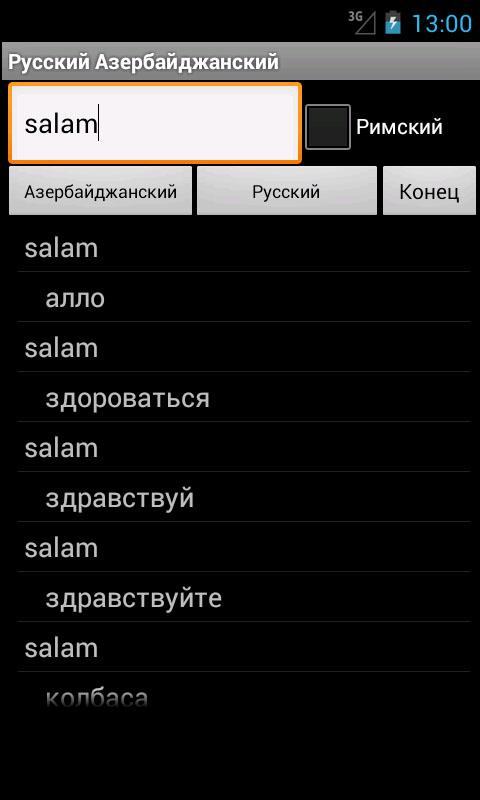 Azerbaijani Russian Dictionary Screen 2