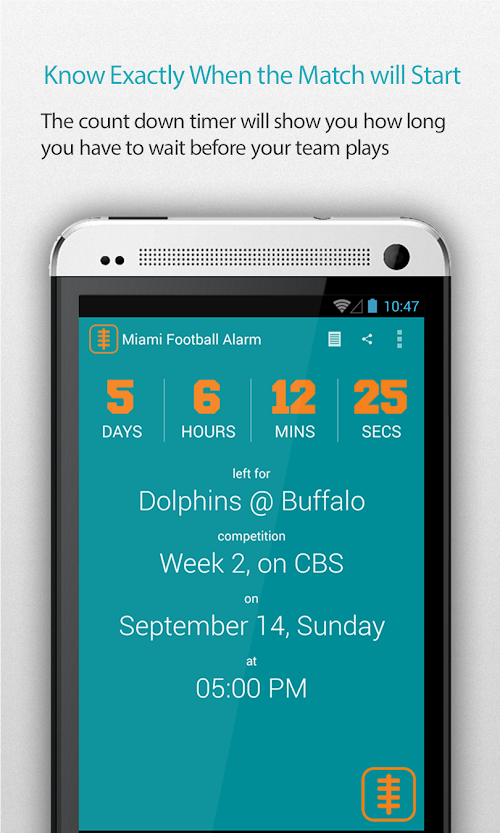 Android application Miami Football Alarm Pro screenshort