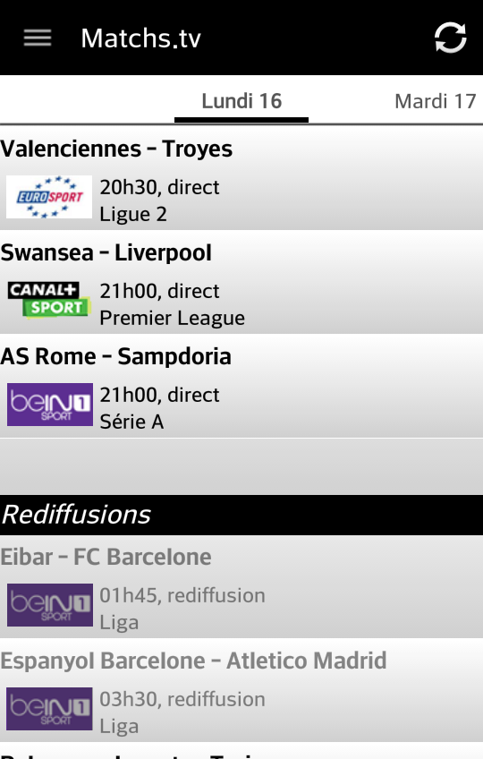 Android application Programme TV Foot screenshort