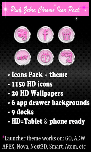 Pink Zebra Chrome Icons Pack