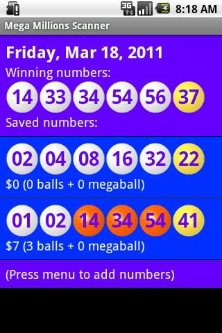 Mega Millions Scanner Screen 2