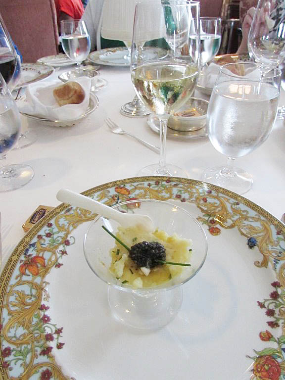 Caviar served in the Grand Dining Room aboard Oceania Regatta.
