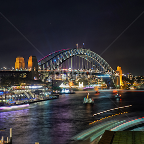 Harbour Bridge during Vivid by Jim Merchant - Buildings & Architecture Bridges & Suspended Structures