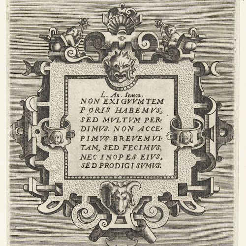 Vierkante cartouche met een citaat van Seneca, Frans Huys