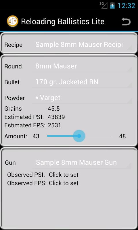 Android application 8mm Mauser Ballistics Data screenshort