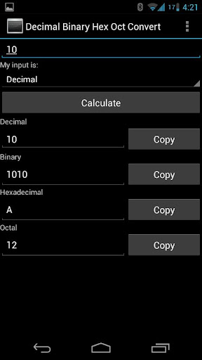 Decimal Binary Hex Oct Convert