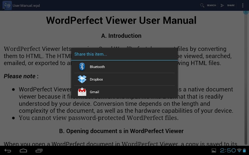 WordPerfect Viewer for Android Screen 3