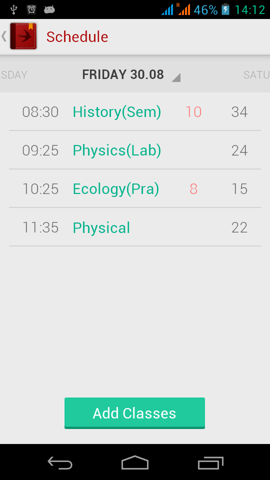 Diary (Timetable) Screen 3