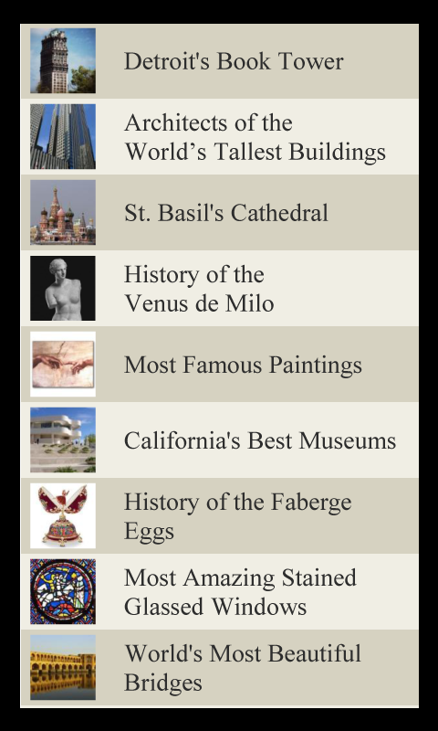 Art and Architecture Lists Screen 3