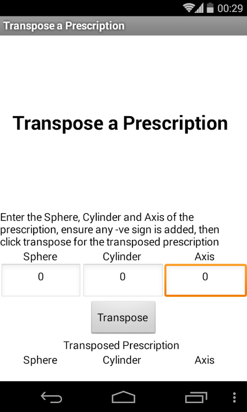 Android application Transpose a Prescription screenshort