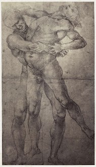 Fotoreproductie van een tekening van Rafaël, twee worstelende mannen