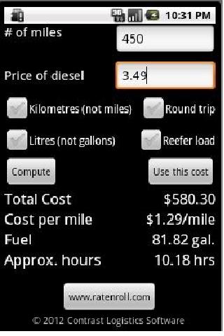 Cost-N-Roll truck cost app Screen 3