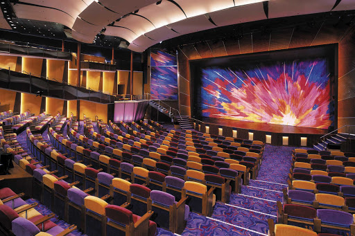 Brilliance-of-the-Seas-Theater - The three-deck Pacifica Theater, Brilliance of the Seas' main entertainment venue, has Broadway-style productions, comedy acts and game shows.