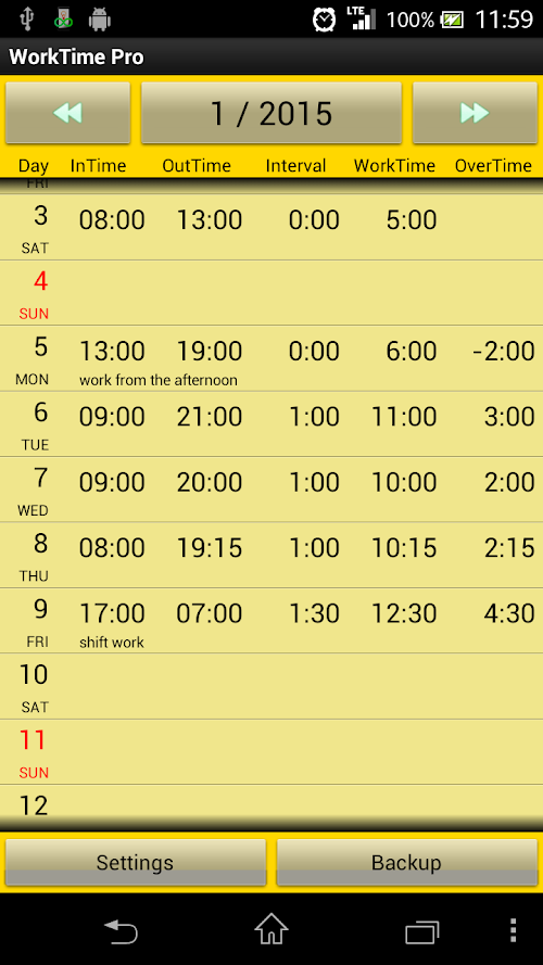 Android application WorkTime Pro screenshort