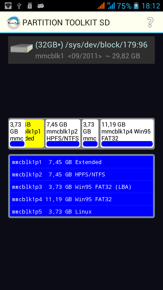 Android application ROEHSOFT PARTITION TOOL SD-USB screenshort