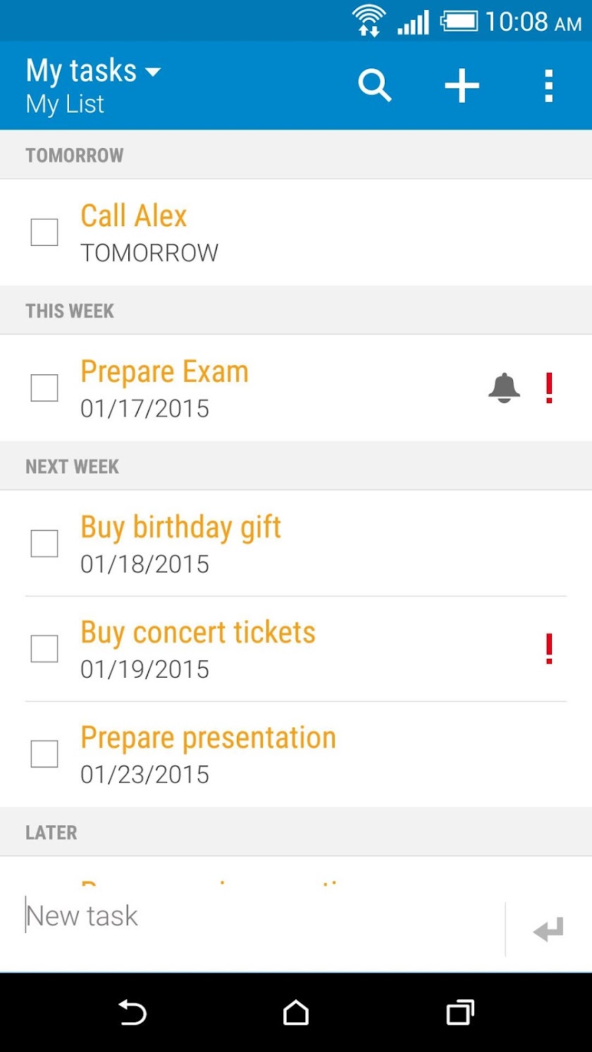 HTC Tasks Screen 1