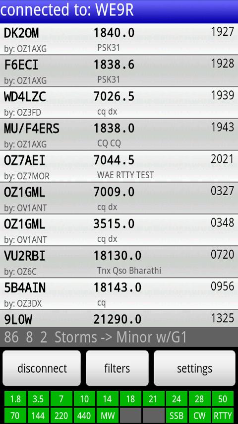 Android application Ham Radio DX Cluster screenshort