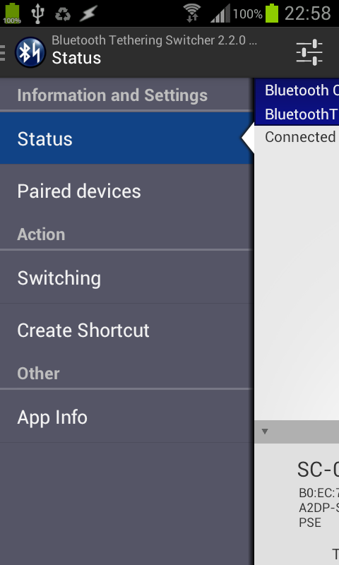 Bluetooth Tethering Switcher Screen 1