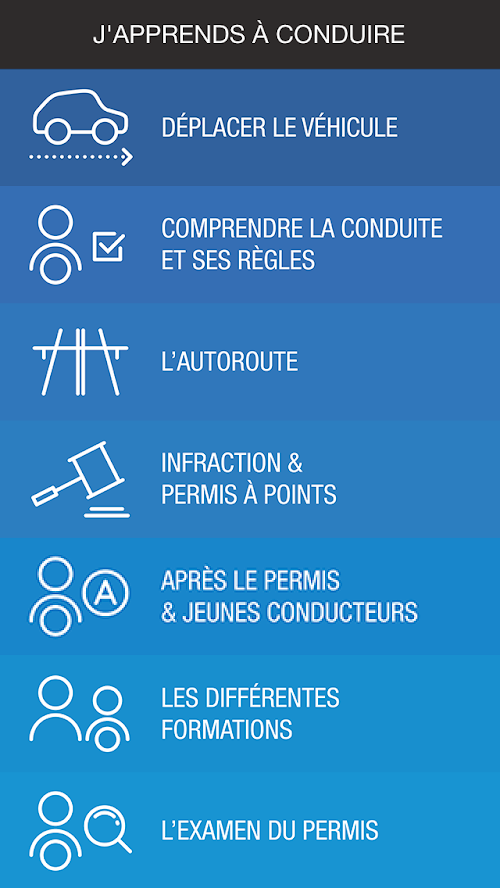 Android application Japprends à conduire screenshort
