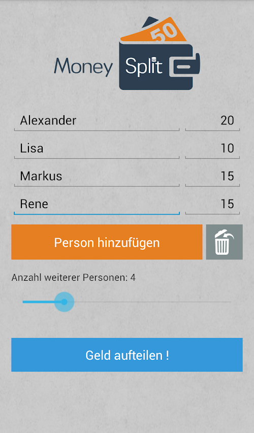 Android application Money Split screenshort