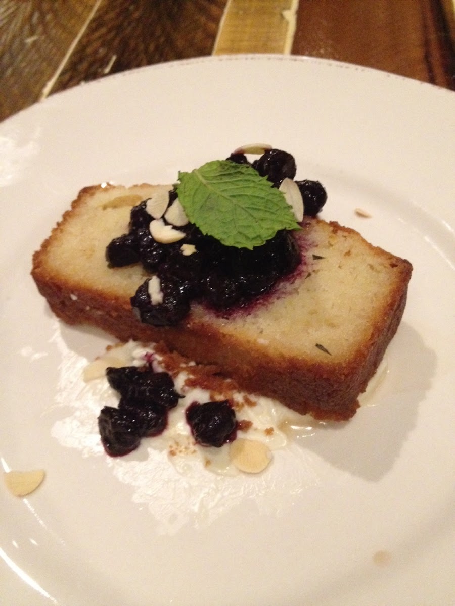 Lemon pound cake with blueberry compote