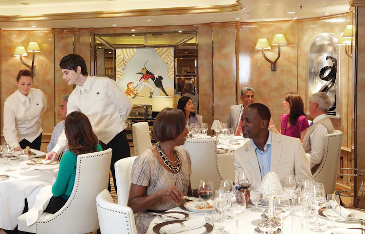 The Verandah Restaurant aboard Queen Elizabeth offers an array of French cuisine for guests.