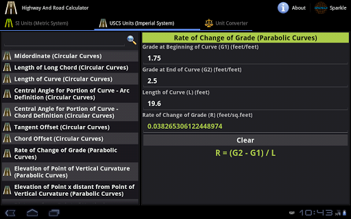 Highway and Road Calc. Tablet