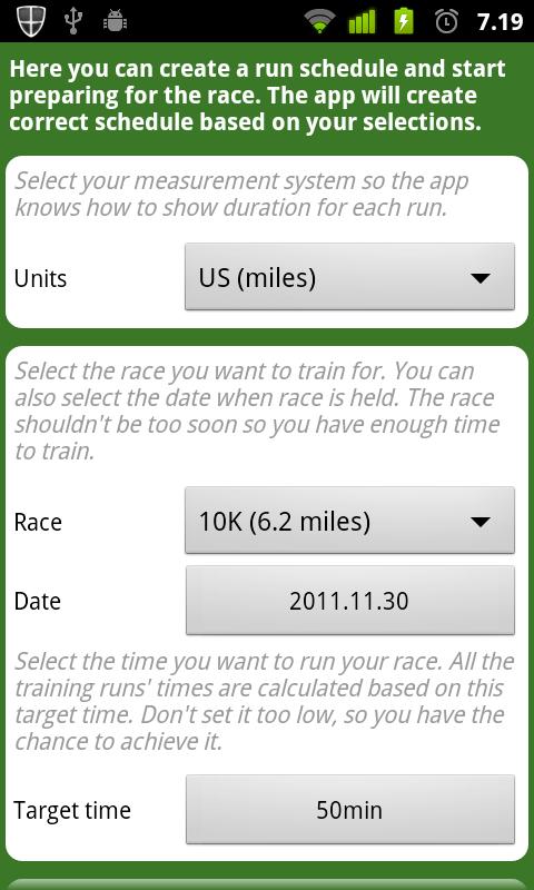Android application Running Schedule screenshort