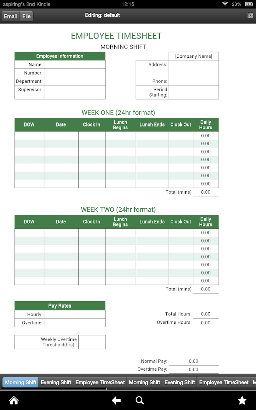 Employees Timesheet Screen 1