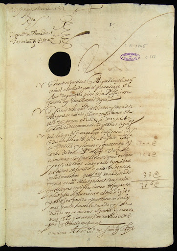Account of oil collected by Cervantes.
