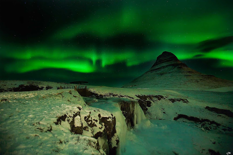 A spooky-spectacular aurora borealis near Auster-Skaftafellssysia, Iceland.
