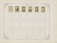 Twee albumbladen met namen en afbeeldingen van diverse personen en taferelen