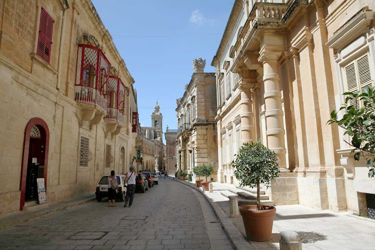 Street scene in Valletta, capital of the Mediterranean island nation of Malta.