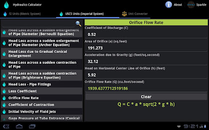 Hydraulics Calculator Tablet poster 2