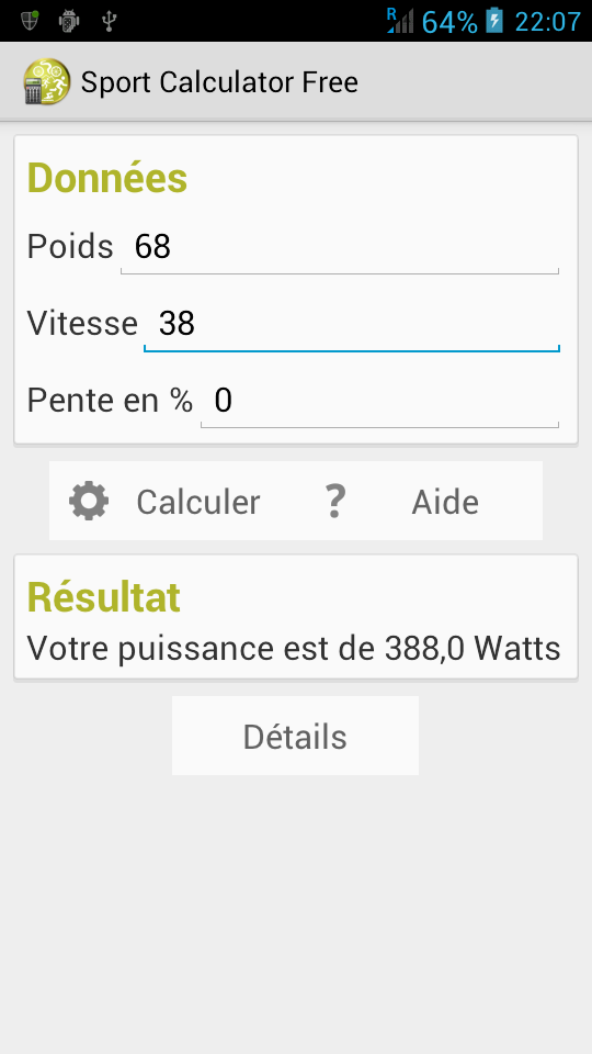 Sport Calculator Screen 3