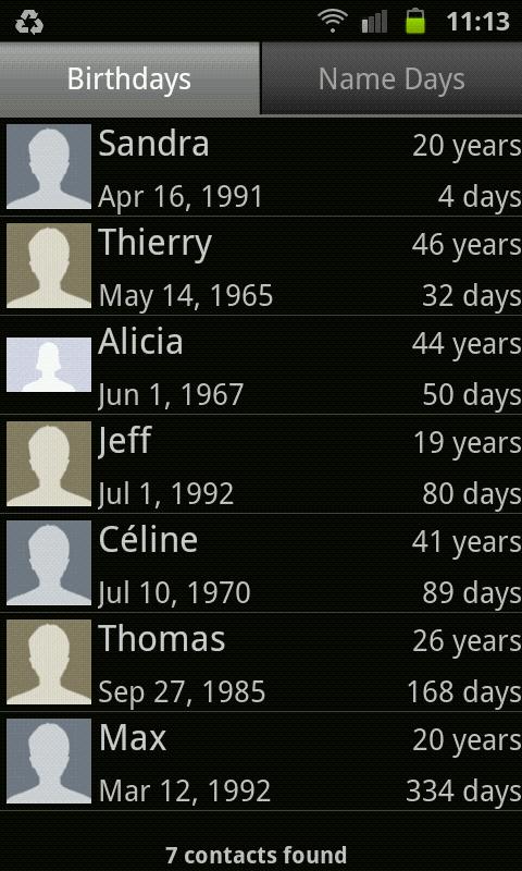 Android application Birthdays and Name-Days screenshort