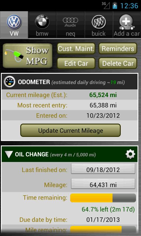 Android application Car Maintenance Reminder Pro screenshort