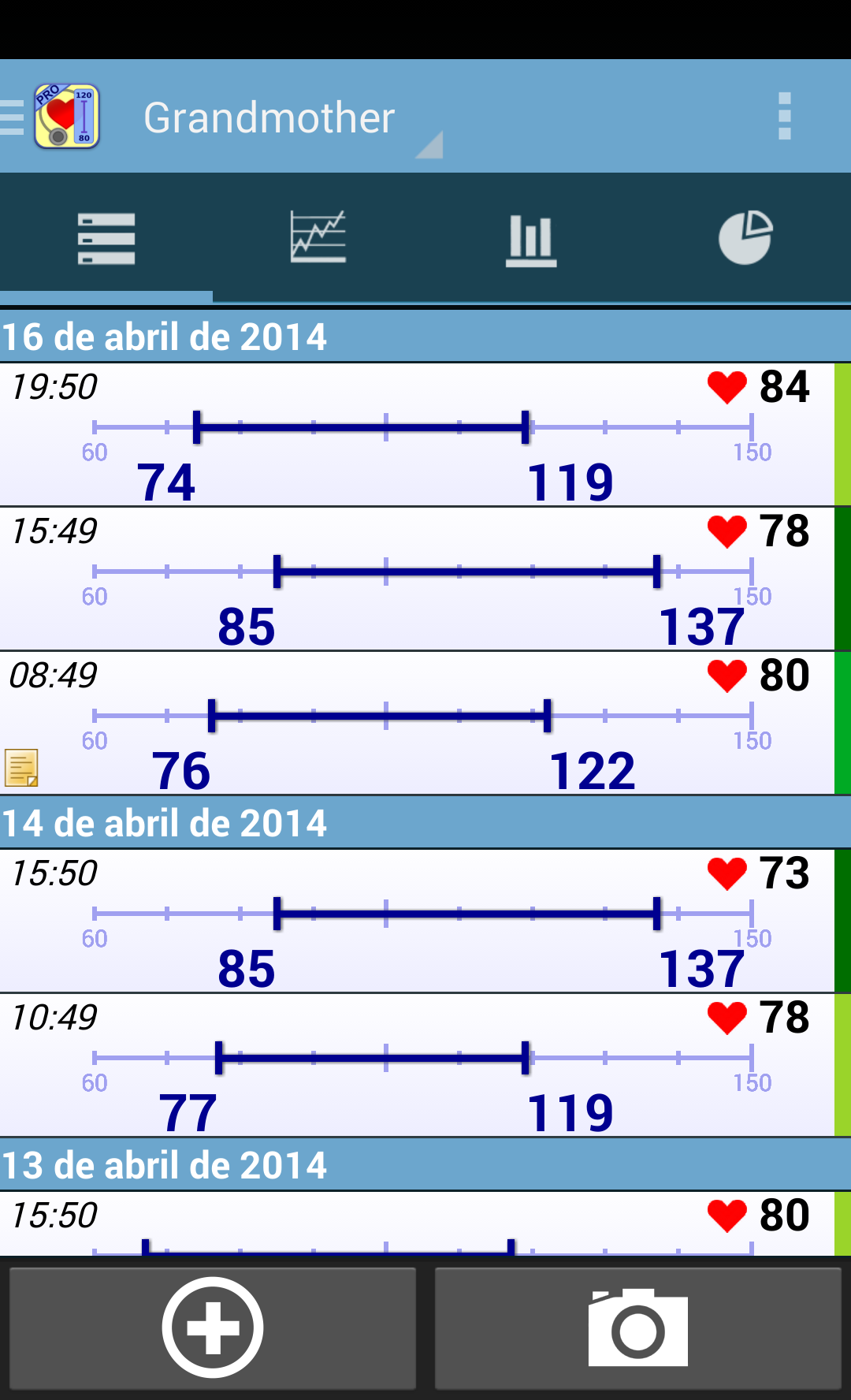 Android application Blood Pressure Diary Pro screenshort