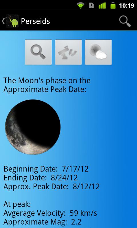 Meteor Shower Calendar Key Screen 2