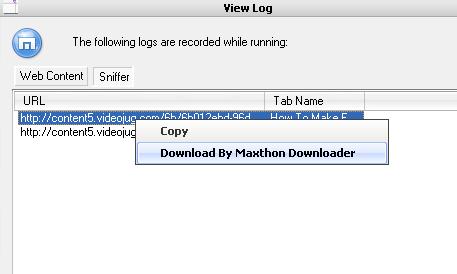 Downloading videojug videos with maxthon - File sniffer options
