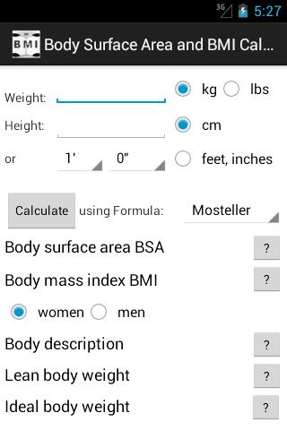 Body Surface BMI Calculator