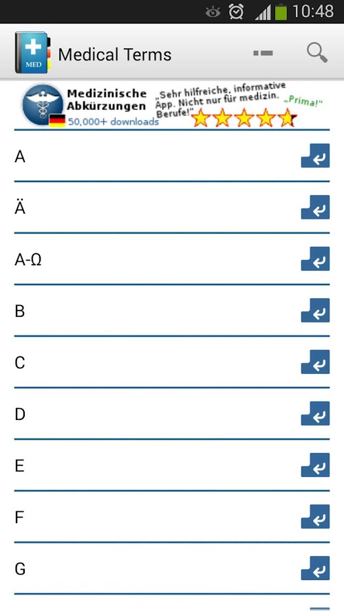 Android application Medical Terms DE screenshort