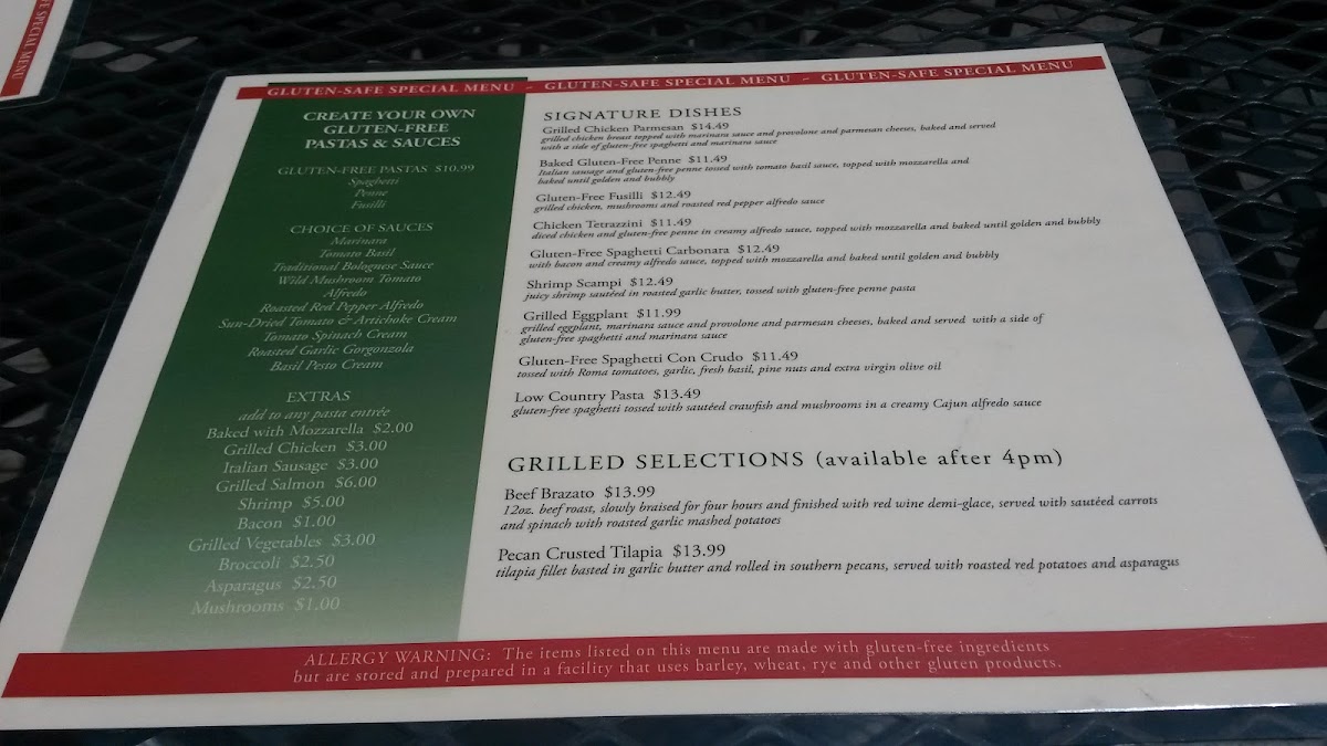 Huge GF menu