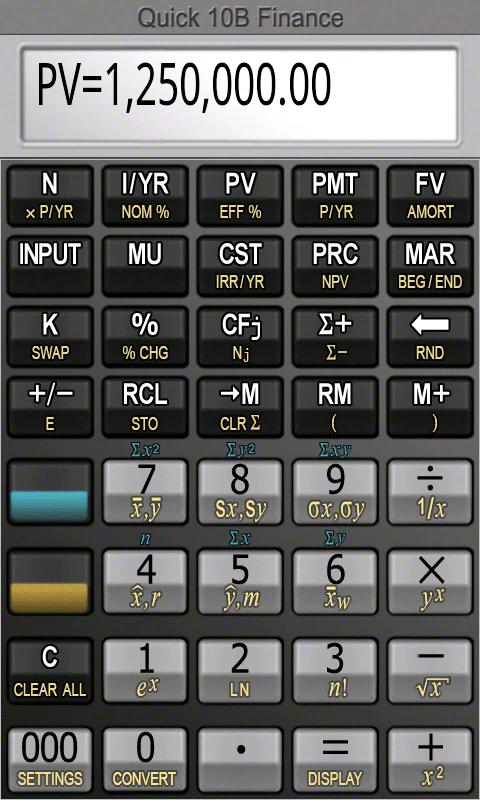 Quick 10B Financial Calculator Screen 1
