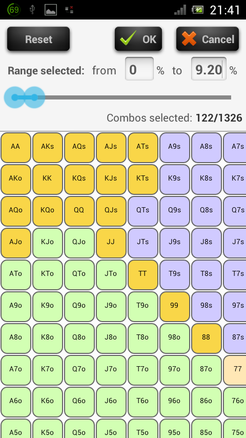 Poker Odds Range Calculator Screen 3