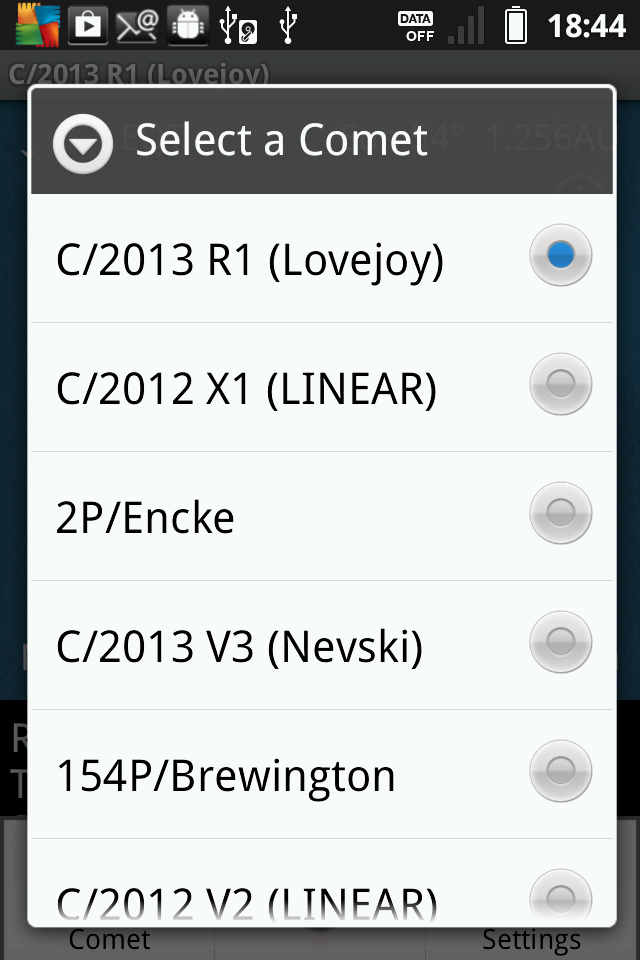 Comet Watcher Screen 2